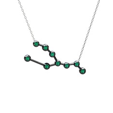 Taurus Kolye - Yeşil kuvars 925 ayar siyah rodyum kaplama gümüş kolye (40 cm beyaz altın rolo zincir) #aks7qg