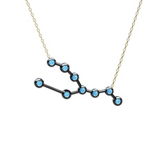 Taurus Kolye - Akuamarin 925 ayar siyah rodyum kaplama gümüş kolye (40 cm altın rolo zincir) #gr6s6l