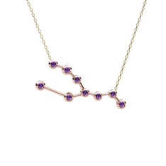Ametist 925 ayar rose altın kaplama gümüş kolye (40 cm altın rolo zincir)