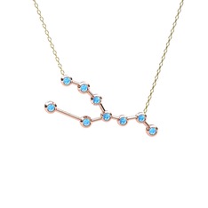 Akuamarin 925 ayar rose altın kaplama gümüş kolye (40 cm altın rolo zincir)