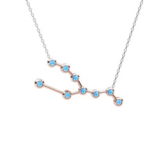 Akuamarin 925 ayar rose altın kaplama gümüş kolye (40 cm beyaz altın rolo zincir)