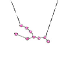 Pembe kuvars 14 ayar beyaz altın kolye (40 cm gümüş rolo zincir)