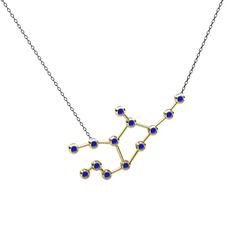 Lab safir 14 ayar altın kolye (40 cm gümüş rolo zincir)