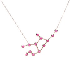 Virgo Kolye - Pembe kuvars 8 ayar rose altın kolye (40 cm rose altın rolo zincir) #135e9d1