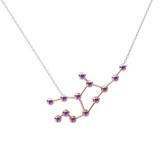 Virgo Kolye - Ametist 18 ayar rose altın kolye (40 cm beyaz altın rolo zincir) #14yvii4