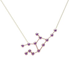Virgo Kolye - Ametist 18 ayar rose altın kolye (40 cm altın rolo zincir) #18jnc4