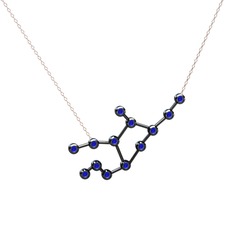 Virgo Kolye - Lab safir 925 ayar siyah rodyum kaplama gümüş kolye (40 cm rose altın rolo zincir) #194b1kt