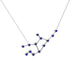Virgo Kolye - Lab safir 18 ayar beyaz altın kolye (40 cm gümüş rolo zincir) #1aufrwz