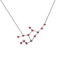 Virgo Kolye - Rodolit garnet 8 ayar beyaz altın kolye (40 cm gümüş rolo zincir) #1h1xogs