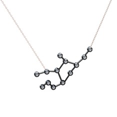 Virgo Kolye - Beyaz zirkon 925 ayar siyah rodyum kaplama gümüş kolye (40 cm rose altın rolo zincir) #1lnmzeu