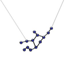 Lab safir 925 ayar siyah rodyum kaplama gümüş kolye (40 cm beyaz altın rolo zincir)