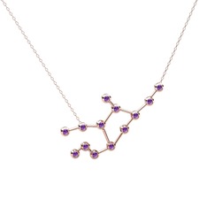 Ametist 18 ayar rose altın kolye (40 cm gümüş rolo zincir)