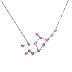 Virgo Kolye - Pembe kuvars 8 ayar beyaz altın kolye (40 cm gümüş rolo zincir) #1x1y3rh