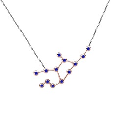 Virgo Kolye - Lab safir 8 ayar rose altın kolye (40 cm gümüş rolo zincir) #5agmwb