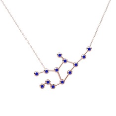 Virgo Kolye - Lab safir 8 ayar rose altın kolye (40 cm rose altın rolo zincir) #5omuwi