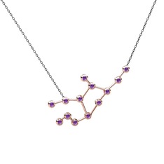 Ametist 8 ayar rose altın kolye (40 cm gümüş rolo zincir)