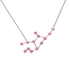 Virgo Kolye - Pembe kuvars 18 ayar rose altın kolye (40 cm gümüş rolo zincir) #n04pvc
