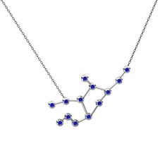 Virgo Kolye - Lab safir 8 ayar beyaz altın kolye (40 cm gümüş rolo zincir) #r24joa