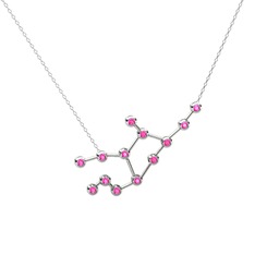 Virgo Kolye - Pembe kuvars 8 ayar beyaz altın kolye (40 cm beyaz altın rolo zincir) #r60bp3