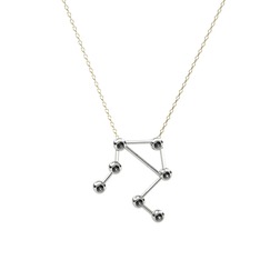 Libra Kolye - Siyah zirkon 14 ayar beyaz altın kolye (40 cm altın rolo zincir) #10kx9l4