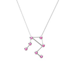 Pembe kuvars 8 ayar beyaz altın kolye (40 cm beyaz altın rolo zincir)