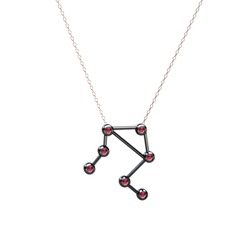 Libra Kolye - Rodolit garnet 925 ayar siyah rodyum kaplama gümüş kolye (40 cm rose altın rolo zincir) #18ldwpa