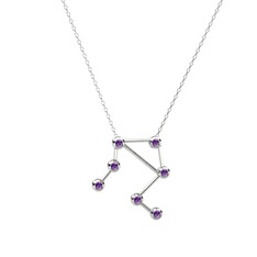 Libra Kolye - Ametist 8 ayar beyaz altın kolye (40 cm gümüş rolo zincir) #1bo00w0