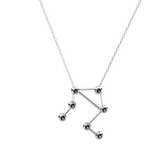 Libra Kolye - Siyah zirkon 925 ayar gümüş kolye (40 cm rose altın rolo zincir) #1doi1b8