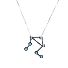 Libra Kolye - Akuamarin 925 ayar siyah rodyum kaplama gümüş kolye (40 cm beyaz altın rolo zincir) #1ezbf39