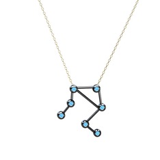 Libra Kolye - Akuamarin 925 ayar siyah rodyum kaplama gümüş kolye (40 cm altın rolo zincir) #1hh3gs3