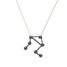 Libra Kolye - Ametist 925 ayar siyah rodyum kaplama gümüş kolye (40 cm altın rolo zincir) #1ifq99d