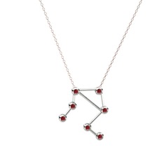 Libra Kolye - Garnet 18 ayar beyaz altın kolye (40 cm rose altın rolo zincir) #1rtjpbc