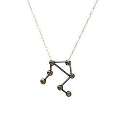 Libra Kolye - Dumanlı kuvars 925 ayar siyah rodyum kaplama gümüş kolye (40 cm altın rolo zincir) #1rzcu6r