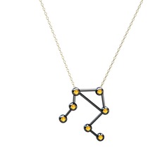 Libra Kolye - Sitrin 925 ayar siyah rodyum kaplama gümüş kolye (40 cm altın rolo zincir) #1rzmhot
