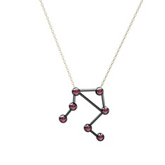 Libra Kolye - Rodolit garnet 925 ayar siyah rodyum kaplama gümüş kolye (40 cm altın rolo zincir) #1s522og