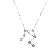 Pembe kuvars 8 ayar beyaz altın kolye (40 cm rose altın rolo zincir)