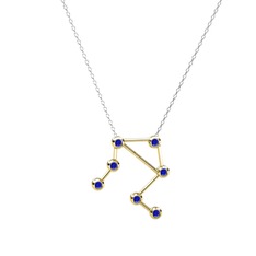 Lab safir 18 ayar altın kolye (40 cm beyaz altın rolo zincir)