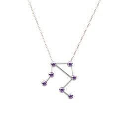 Libra Kolye - Ametist 18 ayar beyaz altın kolye (40 cm rose altın rolo zincir) #1u1bmce