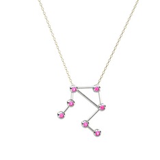 Pembe kuvars 18 ayar beyaz altın kolye (40 cm gümüş rolo zincir)