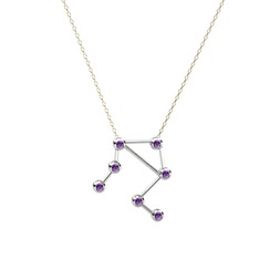 Libra Kolye - Ametist 8 ayar beyaz altın kolye (40 cm altın rolo zincir) #1wa56ye