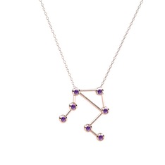 Libra Kolye - Ametist 14 ayar rose altın kolye (40 cm rose altın rolo zincir) #1wdvtk