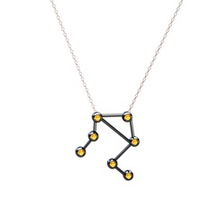 Libra Kolye - Sitrin 925 ayar siyah rodyum kaplama gümüş kolye (40 cm rose altın rolo zincir) #2dkg0x