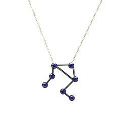 Libra Kolye - Lab safir 925 ayar siyah rodyum kaplama gümüş kolye (40 cm altın rolo zincir) #2kqks6