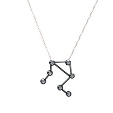 Swarovski 925 ayar siyah rodyum kaplama gümüş kolye (40 cm rose altın rolo zincir)