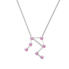 Libra Kolye - Pembe kuvars 14 ayar beyaz altın kolye (40 cm gümüş rolo zincir) #3qya8s