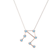 Akuamarin 925 ayar rose altın kaplama gümüş kolye (40 cm gümüş rolo zincir)