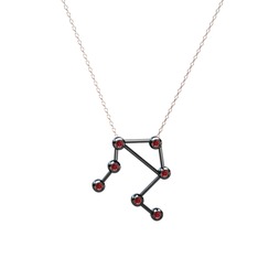 Libra Kolye - Garnet 925 ayar siyah rodyum kaplama gümüş kolye (40 cm rose altın rolo zincir) #c4zh6