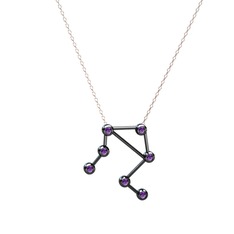 Libra Kolye - Ametist 925 ayar siyah rodyum kaplama gümüş kolye (40 cm rose altın rolo zincir) #ckp2l0