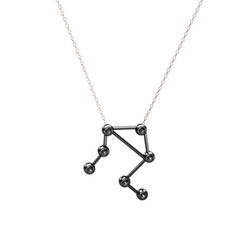 Libra Kolye - Siyah zirkon 925 ayar siyah rodyum kaplama gümüş kolye (40 cm rose altın rolo zincir) #cntqkq