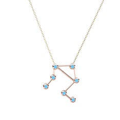 Akuamarin 925 ayar rose altın kaplama gümüş kolye (40 cm gümüş rolo zincir)